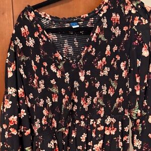Xl Black Midi V-Neck Dress Pink Floral Print Old Navy.